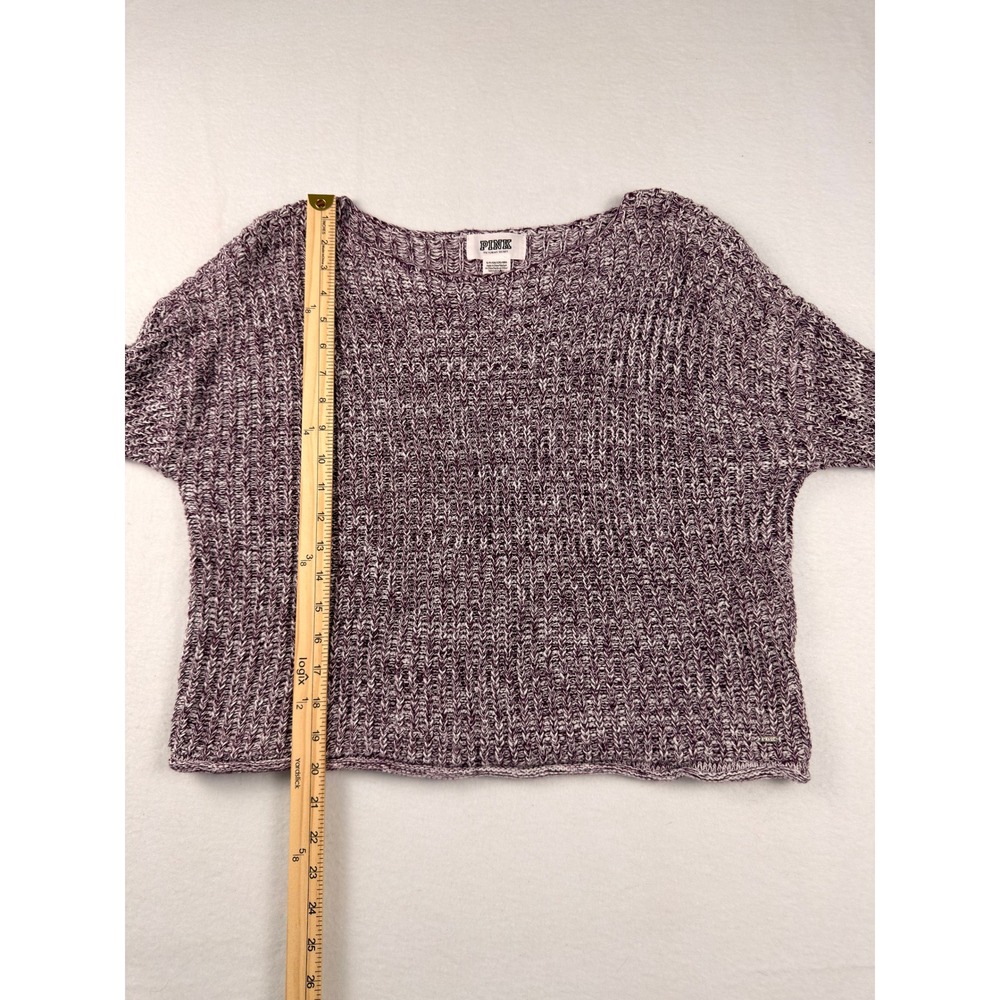 PINK Victoria's Secret Purple Marled Open Knit Cotton Sweater Small Pullover - Picture 6 of 7